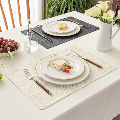 Romanstile Vinyl Placemats Set of 6, Reversible Faux Leather Wipeable Table Mats - color: Grey-beige, size: PCS8
