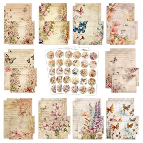 FUNCLASS 160 Pcs Vintage Butterfly Stationery Set Letter and Envelopes - color: Vintage Butterfly