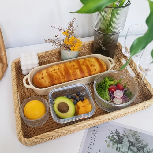 i-lan 17-Inch Large Rectangular Rattan Serving Tray with Handles