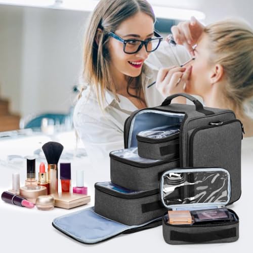 BAFASO Makeup Bag Cosmetic Bag with 4 Inner Removable Pouches, Black - color: Black