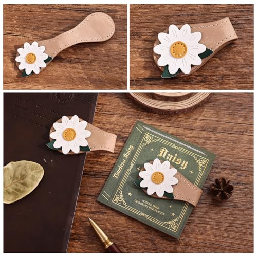2PCS Vintage Magnetic Leather Bookmark, Leather Magnetic Bookmarks for Women, Magnetic PU Bookmarks Clip Book Accessories, Daisy & Tulip - style: Daisy & Tulip
