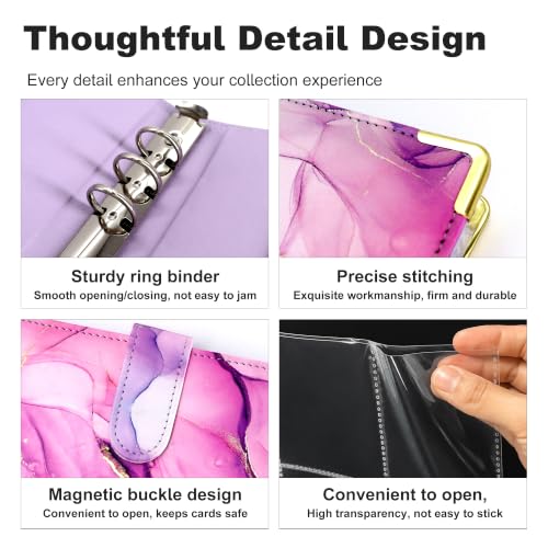 Convend A5 Kpop Photocard Binder with 30 Pack 4-Pocket Card Pages, 6 Ring Refillable Binder Album with 240 Card Slots, PU Leather Cover, Magnetic Closure, Trading Cards, Game Cards, Marble Purple - color: New-4, size: Luxe-A5