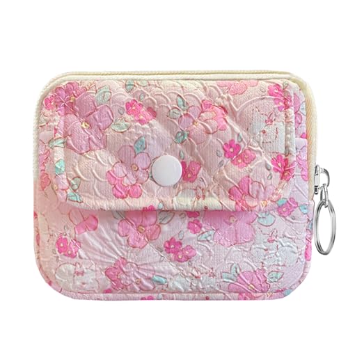 Cute Prints Cotton Quilted Coin Purse for Women Girls - color: FLOWER WHITE RABBIT