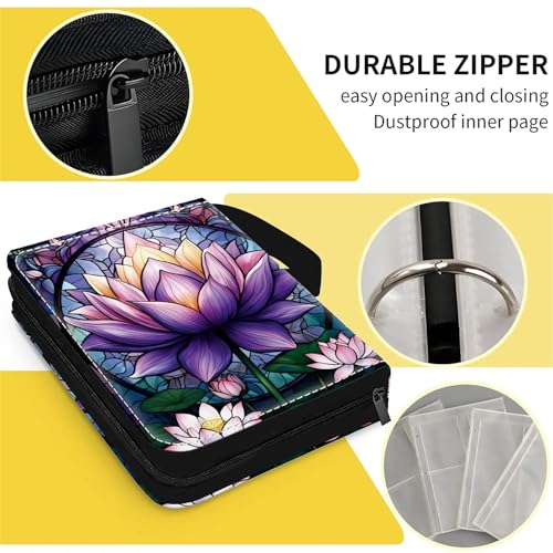 Card Binder 400 Pockets, 50 Sleeves Large Binder Trading Cards Holder 4 Pocket, Storage Organizer, Album Folder Case Protector Collector Gift Lotus Flower Purple Rose Glass - color: Lotus Flower Purple Rose Glass, size: 4 Pocket