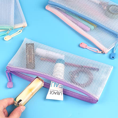 Tamaki 6 Pack Small Mesh Zipper Pouch Bags A6 Size - color: 6 Pack Macaroon