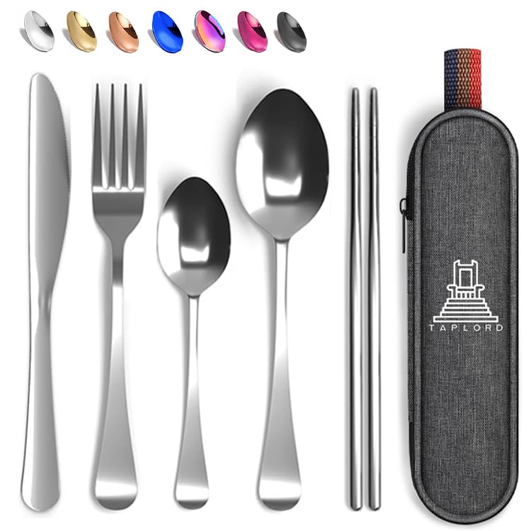 Travel Utensils With Case, 5 Pcs portable silverware set (Silver) - color: Silver, size: 5 Pieces