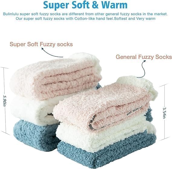 Bulinlulu Fuzzy Socks With Grips for Women, 5 Pairs Non Slip Sleep Warm Fluffy Slipper Socks Gifts for Women - color: Birthday-blue/Grey/Purple/Pink/White