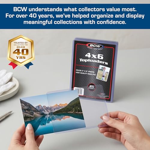 BCW 4x6 Photo & Postcard Topload Holders – 50 Pack | Blue-Tinted 4x6 Toploader Protectors for Photos, Prints & Postcards | Rigid Plastic Toploaders for Display & Storage - size: 50 Pack