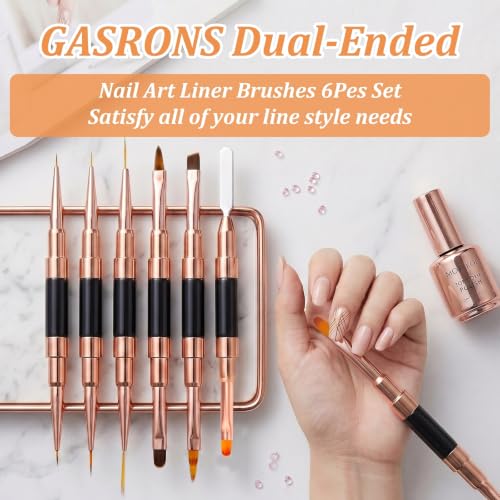 Dual-Ended Nail Art Liner Brushes(6PCS) - 5/7/10/15/19mm Precision Tips for Gel Polish Acrylic Painting, DIY Manicure and Cuticle Polish Mistake Correction, Black - color: Black-6Pcs