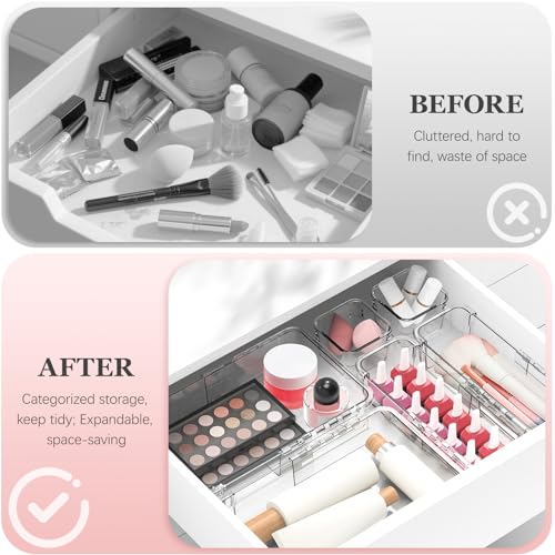 DILIBRA 16 Pcs Clear Extendable Drawer Organizer, Adjustable Drawer Storage - size: 3Pcs Large + 5Pcs Medium + 8Pcs Small