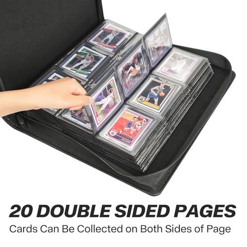 9 Pocket TopLoader Binder, Holds 360 3”x4” Toploader Hard Cases, Sleeves Card Collection Binder, 20 Double Sided Pages, Compatible with Trading & Sports Holder - Black