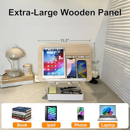 Book Stand with Storage Drawer, Heavy-Duty Adjustable Wooden Reading Stand - color: White Ash Effect, size: 10.5" x 15.5"