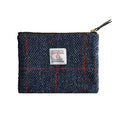 Harris Tweed Handmade Wool Zip Pouch with YKK Zipper Organizer Bag - color: Deep Blue, size: Large