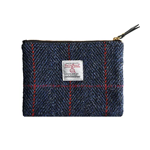Harris Tweed Coin Purse Handmade Lipstick Bag Vintage British Portable Credit Card ID Wallet with YKK Zipper for Women men (Deep Blue, Medium) - color: Deep Blue, size: Medium