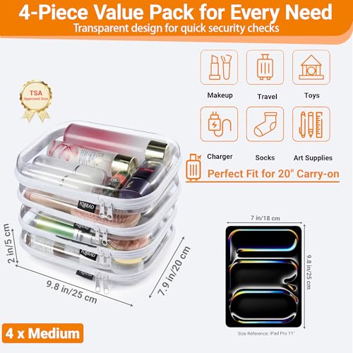 YQBRAO Clear Hard Shell Zipper Cases, 4 Medium Makeup Organizers, White - color: White, size: 4 Pack(M)
