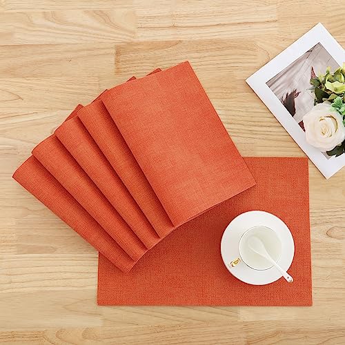 Homaxy PU Faux Leather Placemats for Dining Table, Set of 6, Orange - color: Orange
