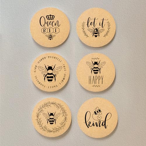 Coasters for Drinks with Holder Set of 6, Bee Coaster Absorbent Cork Wood for Cup Desk Office Table Kitchen Decor House Warming Gifts for New Home Couples, Round 4" - color: Beer