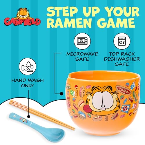 Silver Buffalo Garfield Hungry Junk Food, Ramen Bowl with Chopsticks, 20oz - color: Garfield Junk Food Spoon, size: 20 Ounces (With Spoon)