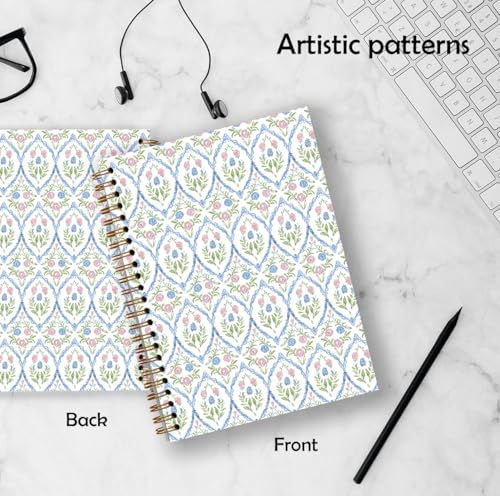 Grandmillennial Pink and Blue Floral Spiral Notebook 5.5x8.3, Retro Cottagecore Flower Aesthetic Journal for Women, Pastel Floral Grand Millenial Hardcover Notebook Journal - color: Color_1