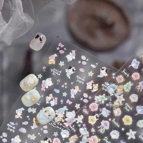 5D Embossed Under The Sea Stickers for Nail Art Jelly Fish Self-Adhesive Nail Art Decals for Women Nail Supplies Art Design Stickers (to5111) - style: to5111