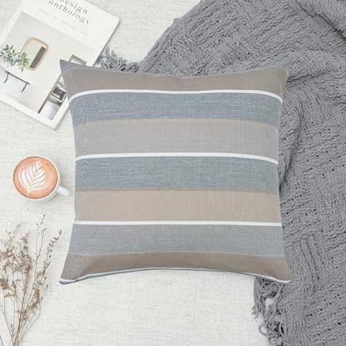 FUNHOME Outdoor Pillow Covers 18x18 Inch Pack of 2, No Insert-Grey Stripe - color: Grey Stripe, size: 18"L x 18"W