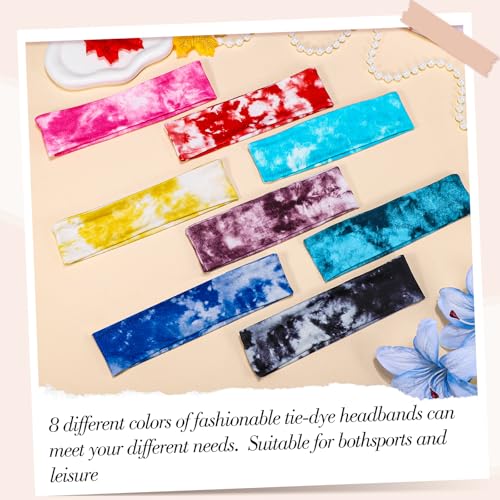 obeoby 8 Pack Tie Dye Sports Headbands For Women, Stretch Non-Slip - color: Tie-dye series