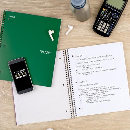Five Star Spiral Notebook + Study App, 5 Subject, College Ruled Paper, 8-1/2" x 11", 200 Sheets, Fights Ink Bleed, Water Resistant Cover, Forest Green (72079) (Pack of 6) - color: Green, size: 1 Count (Pack of 6)