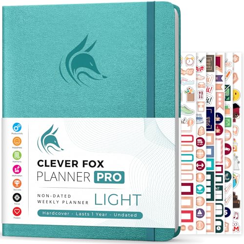 Clever Fox Planner PRO Light, Undated Weekly Planner, 8.5x11, Aquamarine - color: Aquamarine (Undated), size: A4 (8.5" x 11") Light Version