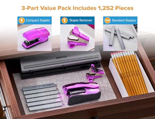 Bostitch Heavy Duty Stapler Value Pack, 40 Sheet Capacity, Metallic Purple - color: Metallic Purple