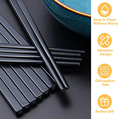 Fiberglass Chopsticks Set, 9.5 Inch, Pure Black, 5 Pairs - color: Pure Black
