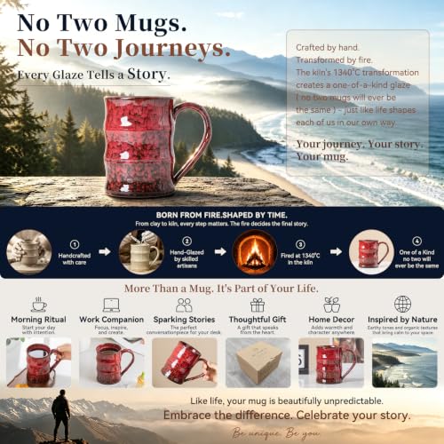 Crimson Ember Ceramic Mug, 22oz Reactive Glaze Coffee Mug, Gift for Him - color: 22oz - Crimson Ember · POWER