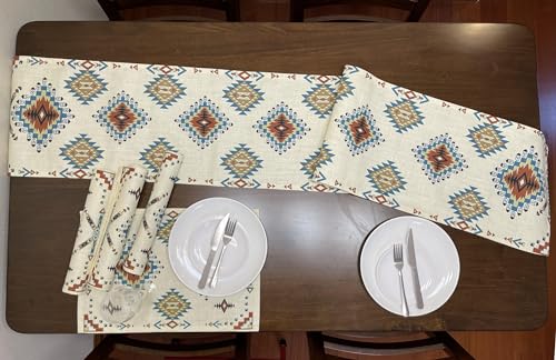 Set of 4 Aztec Southwest Geometric Placemats 18x13 Inches - color: Aztec01-placemats