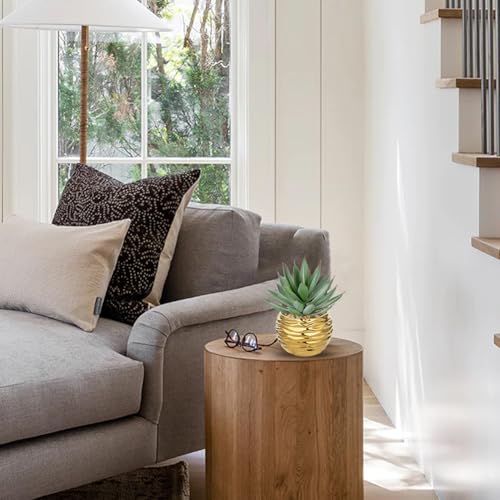 Briful Artificial Succulent Plant in Gold Pot, 8.3” Tall Faux Agave Plants, Realistic Aloe Fake Plant Indoor for Home Office, Farmhouse Shelf, Desk, Living Room, Bathroom - color: Aloe-gold Ceramic Pot