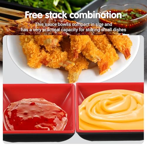 30 Pcs Dipping Bowls Soy Sauce Dishes Dipping Sauce Bowl Dip Serving Bowls Set Black Red Side Small Dish Bowls Melamine Sauce Cups Pinch Bowl for Condiment, Sauce, Soy, BBQ, Desserts(Square)