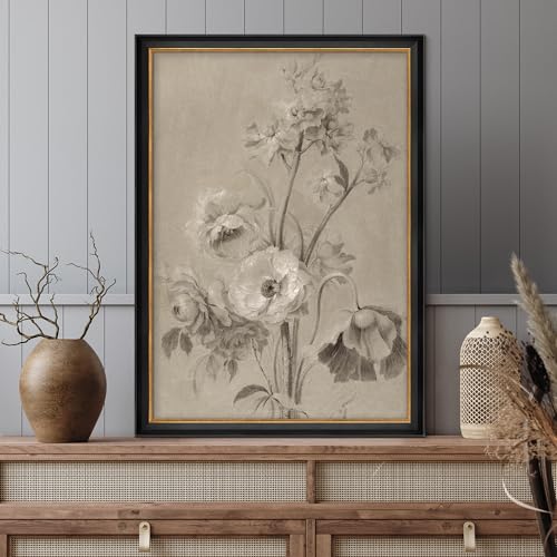 MUDECOR Premium Framed Canvas Print Wall Art Vintage Floral Sketch Bouquet Illustrations Modern Art Contemporary Scenic Fun Warm for Living Room, Bedroom, Office - 26"x36" Black - color: A07-2308-b39, size: 36"L x 26"W, style: Black Frame