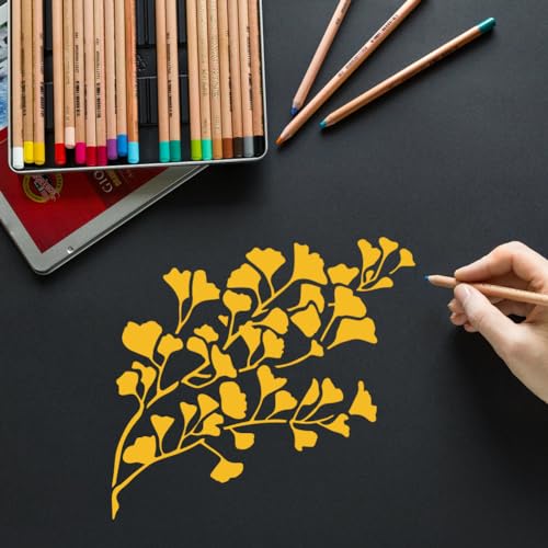 FINGERINSPIRE Ginkgo Tree Branches Stencil 11.8x11.8" Ginkgo Leaf Large Stencils Gingkgo Leaves Drawing Stencils Reusable Autumn Plants Painting Templates for Fabric Tiles Floor Furniture Wood