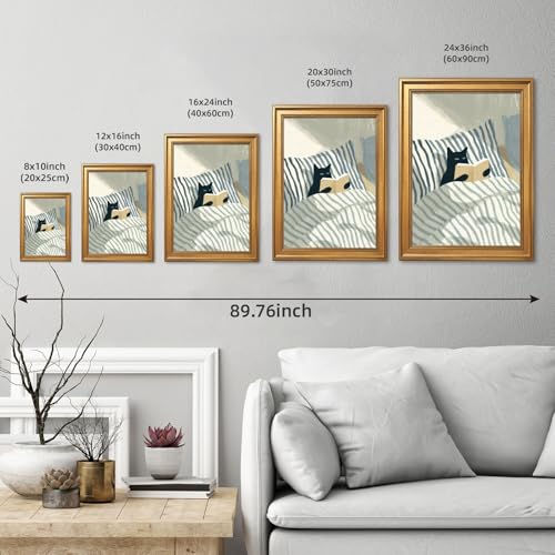 EQUEEN Black Cat Reading Poster Cozy Wall Art Bedroom Wall Decor Book Lover Canvas Print For Bedroom Library Office24x36inch Golden frame - color: style-2, size: 24"L x 36"W