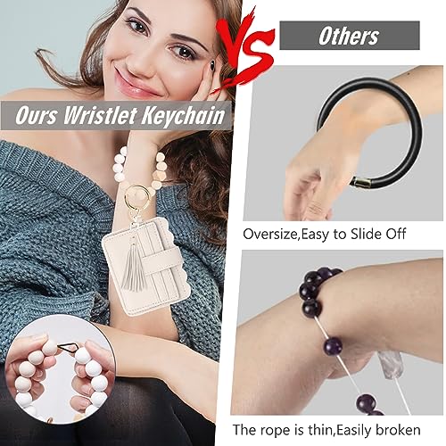 Wristlet Wallet for Women with Keychain – RFID Card Holder Small Wallet Wristlet with Key Ring - color: Beige, style: Classic