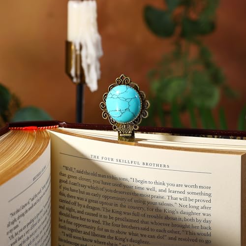 1Pcs Vintage Blue Howlite Bookmark with Natural Crystal Stone - Fantasy Metal Blue Howlite Bookmark for Reading Women, Men, Book Lovers, Girls and Teachers Bookmarks - color: Blue Howlite