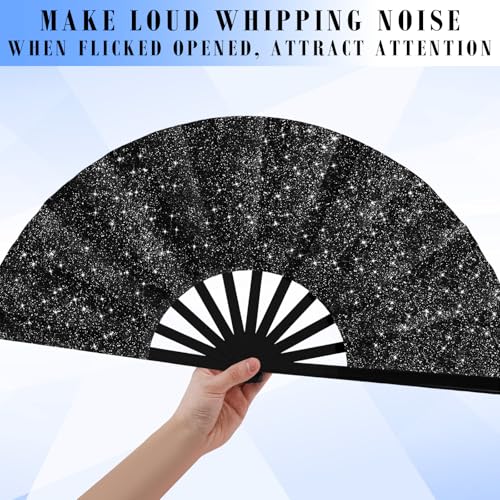 Maitys 2 Pack Foldable Fans for Rave Dancing,Dark Color,Glitter Pattern - color: Dark Color, style: Glitter Pattern