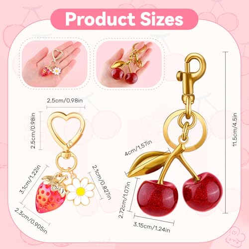 Cherry Bag Charm Cute Cherry Purse Charms Strawberry Keychain Best Gifts - color: A06 1pcs Cherry Charm and 1pcs Strawberry Keychain