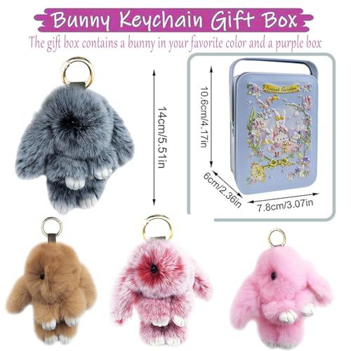 Cute Plush Bunny Keychain, Soft Fluffy Bag Charm for Backpacks & Purses - color: Red