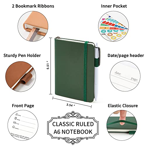 feela Pocket Notebook Journals, Mini Cute Small Hardcover College Ruled Notepad Office School Supplies, with 3 Black Pens, 3.5”x 5.5”, 3 Pack, A6, Vintage Colors - color: 3 Vintage Colors