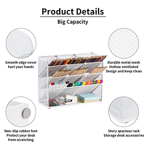 Marbrasse Mesh Desk Organizer, Multi-Functional Pen Holder, Pen Organizer for desk, Desktop Stationary Organizer, Storage Rack for School Home Office Art Supplies (White - Mesh Pen Holder) - color: White Mesh Pen Holder Without Drawer