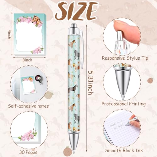 Eaasty 20 Pieces Horse Gift Set Sticky Notes with Pens, Pencil Bags Makeup Bags Animal Lover Gift, 3 x 4 Inches Cute Note Pads, Funny 1.0 mm Ballpoint Pens, Office Supplies for Women - style: Horse