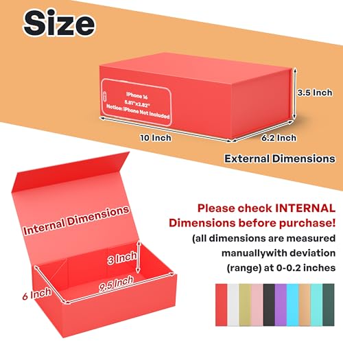 RYDDOY Red Gift Box, 9.5x6x3'' Gift Boxes with Lids for Presents - color: Red, size: 9.5 x 6 x 3 Inch