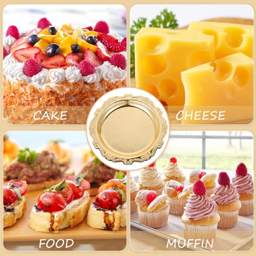 Kichvoe Elegant Snack Serving Tray 7.87 Inch Round Metal Platter for Food Snacks Jewelry Display Party Table Decor
