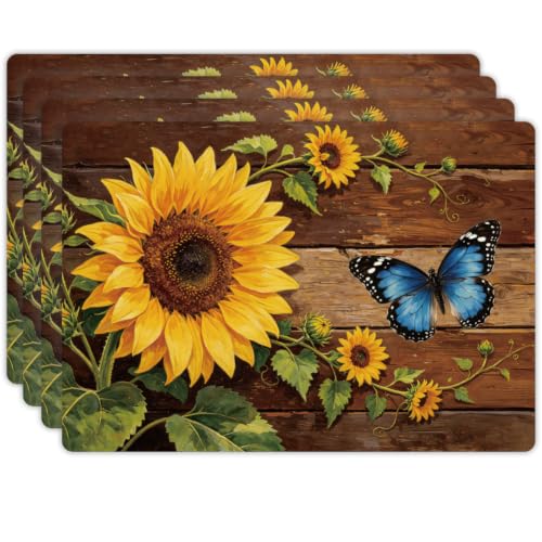 Peacoblue Placemats Set of 4,Faux Leather Countryside Flowers Design - style: Sunflowers and Countryside Flowers
