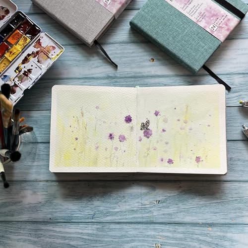 tumuarta Watercolor Journal, 8.25x5.5, 140 LB, 300 GSM, Cotton Paper, Cold Press, 24 Sheets, 48 Pages, Watercolor Paper Sketchbooks for Use As Travel Notebook and Mixed Media Pad - color: Green, size: 8.25x5.5"