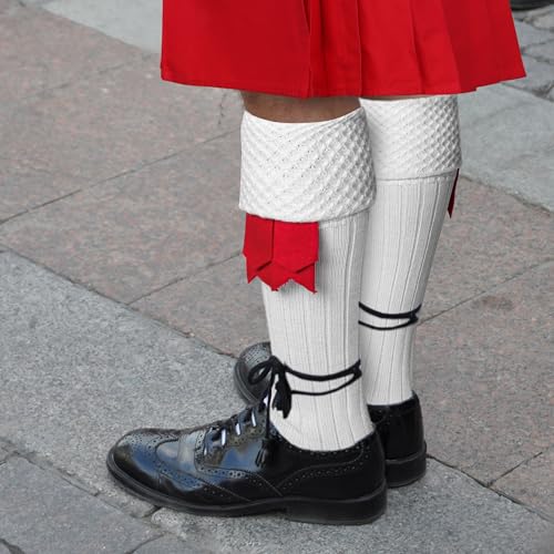 DSS KILTS-Kilt Hose, Tradional Scottish Kilt Scocks Wool Blend, Bubbled Design Kilt Socks for USA Shoe Sizes - color: White, size: Medium